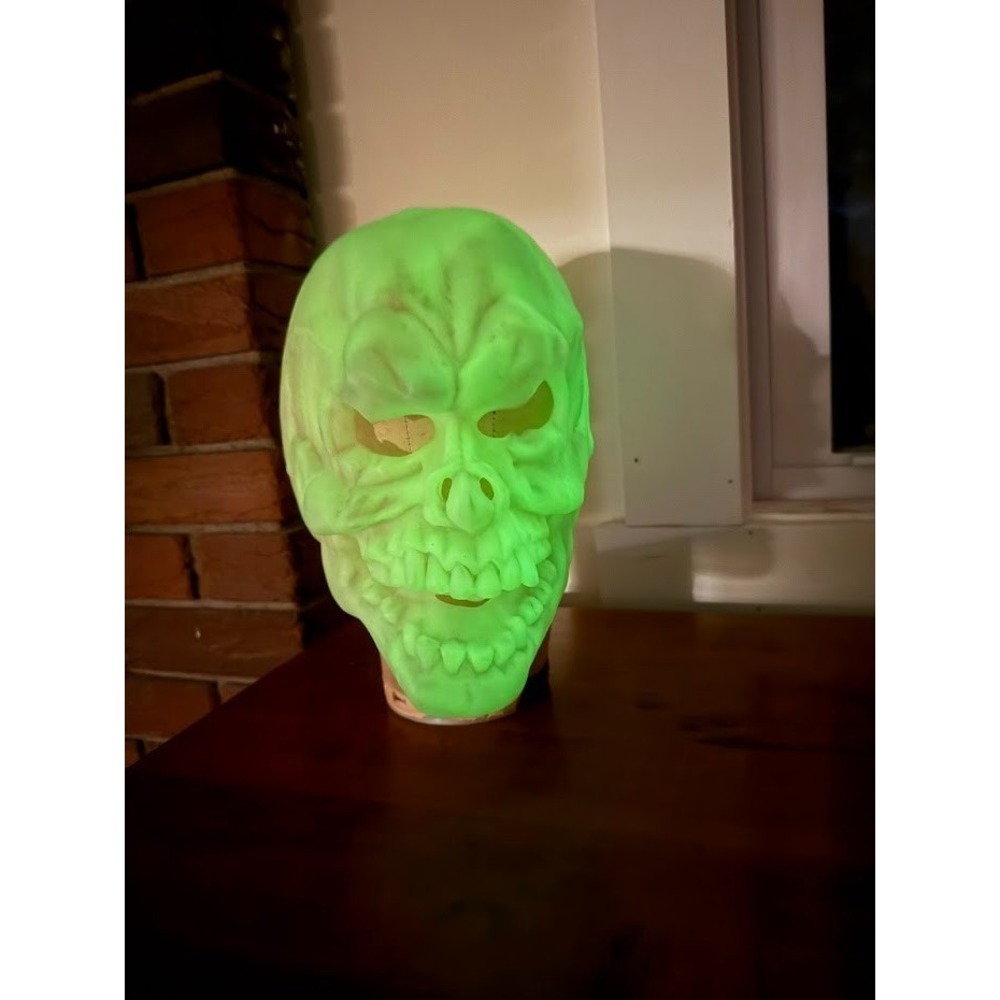 Vintage Cesar 1986 Skeleton Skull Glow In The Dark Halloween Mask with Stand